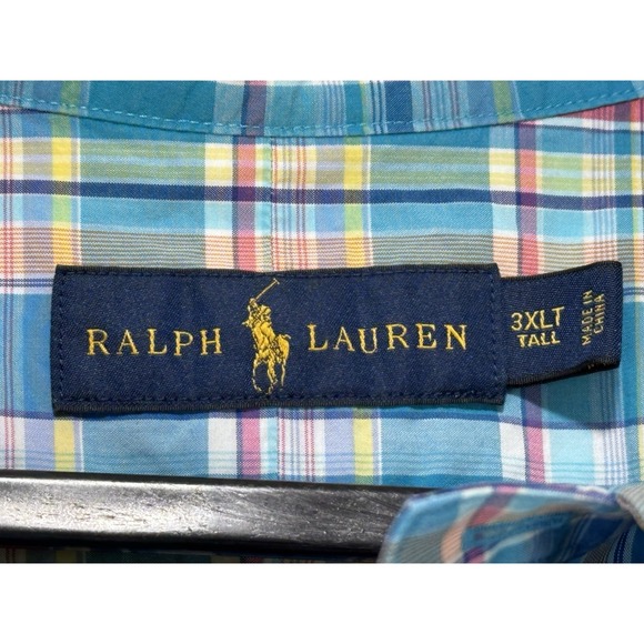 Ralph Lauren Button Down Shirt Men 3XLT Turquoise Pink Plaid Lightweight - Picture 4 of 9